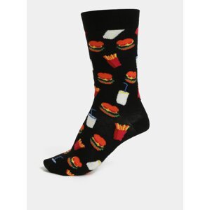 Black Patterned Unisex Socks Happy Socks Hamburger