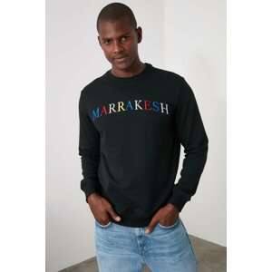 Trendyol Black Men's Printed Regular Crew Neck Sweatshirt