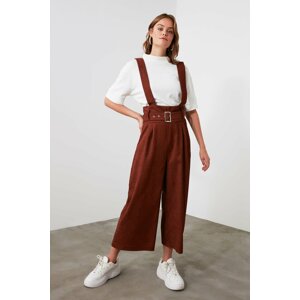 Trendyol Brown Belted Thin Corduroy Corduroy Jumpsuit