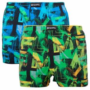 Set of two men's patterned shorts in green and blue Meatfly Agostino