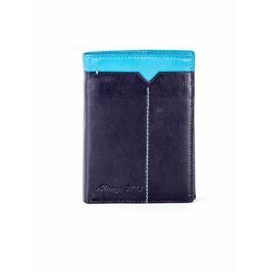 Fekete bőr pénztárca kék betéttel