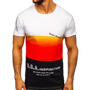 Men's summer white T-shirt with Super Project print SS10919 - red,