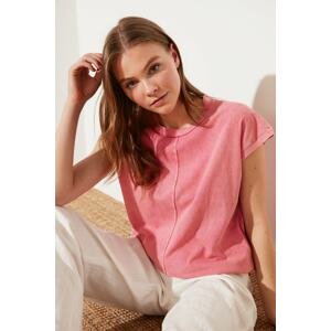 Trendyol Basic kötött póló rózsaszín mosással