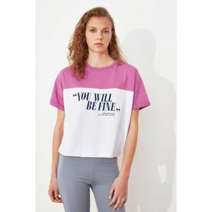 Trendyol lila nyomtatott félfite kötött póló
