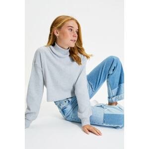 Trendyol Gray Turtleneck Fake Knitwear Basic Knitted Blouse