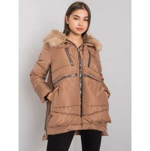 Women's camel winter jacket with hood