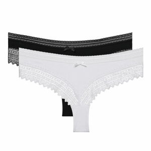 DIM SEXY FASHION BRAZILIAN 2x - Women's cotton brazilians with lace 2 pcs - black - white