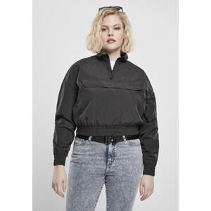 Women's Crinkle Nylon Pull Over Black Jacket