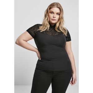 Women's turtleneck T-shirt Flock with lace black