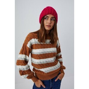 Striped sweater with a decorative weave