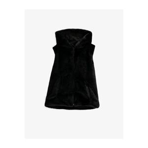 Koton Hooded Faux Fur Vest Zippered Sleeveless