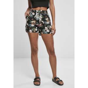 AOP Viscose Resort Women's Shorts, Black Tropical