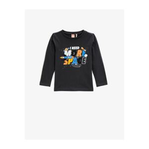 Koton Boys' Anthracite Space Print Long Sleeved T-Shirt