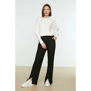 Trendyol Black High Waist Slit Detailed Woven Trousers with Pockets