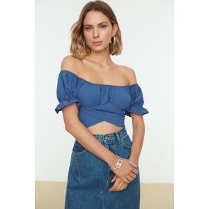 Trendyol Woven Indigo Carmen Collar Blouse with Tie Detail