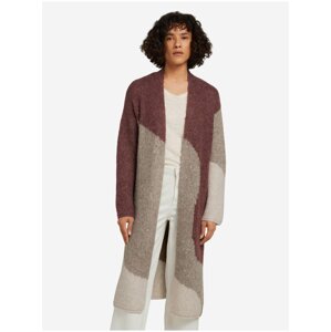 Beige-Burgundy Ladies Long Cardigan Tom Tailor - Women