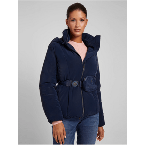 Dark Blue Women's Light Hooded Jacket with Belt with Pocket Guess - Women