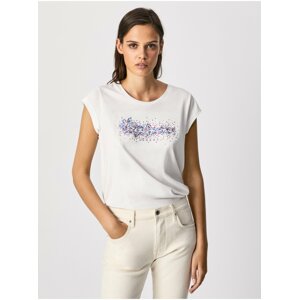 White Women's T-Shirt with Sequins Pepe Jeans Berenice - Women