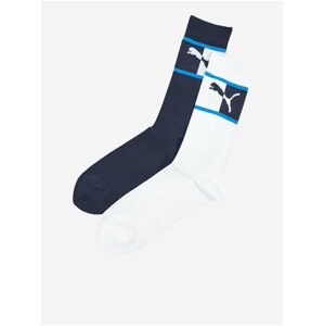 Set of Men's Socks in White and Dark Blue Puma Blocked Logo So - Men