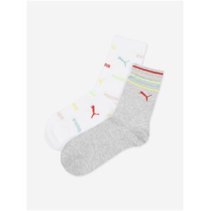 Set of two pairs of girls' socks in gray and white Puma Logo Aop S - unisex