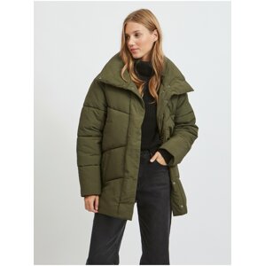 Khaki ladies quilted winter jacket with collar VILA Louisa - Ladies