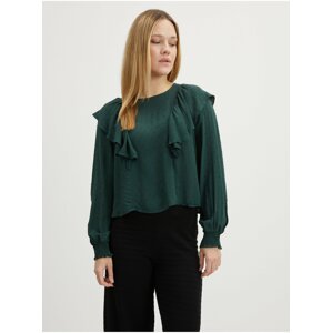 Dark Green Women's Patterned Blouse with Balloon Sleeves VILA P - Ladies