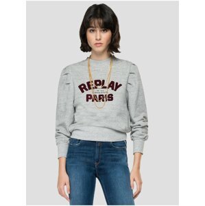Replay Light grey women's patterned sweatshirt with chain in gold color Re - Women