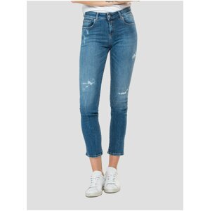 Blue Women's Tripped Slim Fit Jeans with Torn Replay Effect - Women