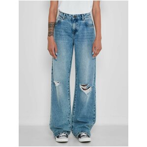 Wide Blue Jeans with Torn Noisy May Amanda Effect - Women
