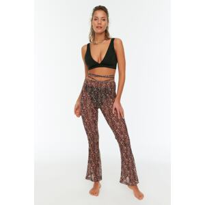 Trendyol Brown Leopard Pattern High Waist Mesh Beach Trousers with Tie Details