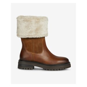 Women's Brown Leather Low Boots with Faux Fur Geox Iridea - Women