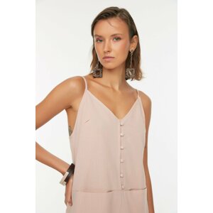 Trendyol Beige V-Neck Linen Look Beach Romper