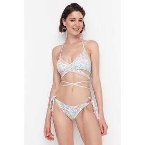 Trendyol Floral Pattern Bikini Top With Tie Detailed