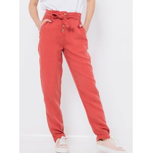 Red trousers with high waist and linen CAMAIEU - Ladies