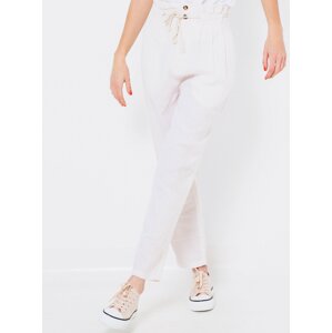 Pink and White Ladies Striped Linen High Waisted Trousers CAMAIEU - Ladies