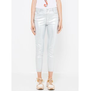 Glossy shortened trousers in silver COLOR CAMAIEU - Women