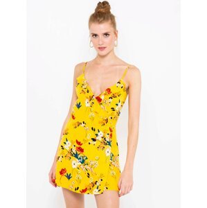 Yellow flowered short overall CAMAIEU - Ladies