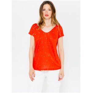 Orange polka dot linen T-shirt CAMAIEU - Women