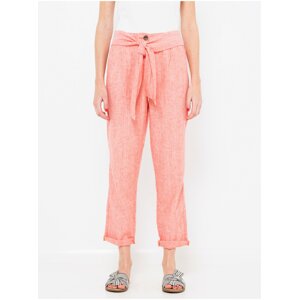 Pink linen shortened trousers CAMAIEU - Women
