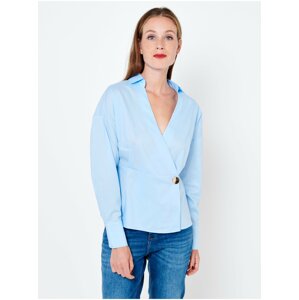 Light Blue Blouse with Folded Neckline CAMAIEU - Women