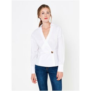 White blouse with folded neckline CAMAIEU - Women