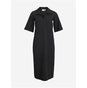 Black Ribbed Midi-Dresses with Collar VILA Nobella - Ladies