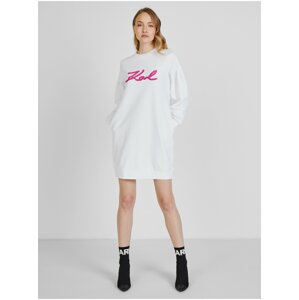 White Women's Hoodie Dress with Balloon Sleeves KARL LAGERFELD - Women