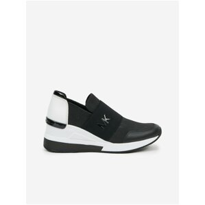 White and Black Ladies Slip on Wedge Sneakers Michael Kors Felix - Ladies