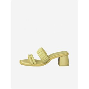 Tamaris Light Yellow Leather Heeled Slippers - Ladies