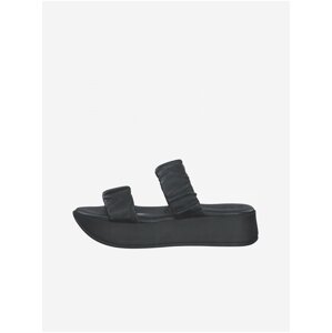 Tamaris Black Leather Platform Slippers - Women