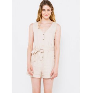 Beige short linen overall CAMAIEU - Ladies