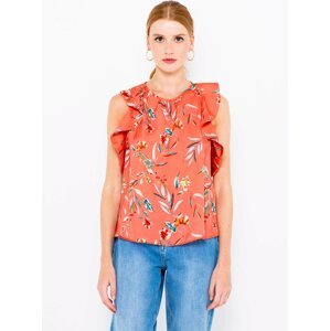 Orange floral top with ruffles CAMAIEU - Women