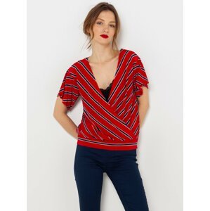 Red Women's Striped Blouse with Fold CAMAIEU - Ladies