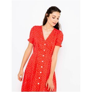 Red Patterned Dress with Buttons CAMAIEU - Women